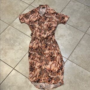 Vici Peach Tropical Floral Palm Print Button Front Maxi Dress S Beach Summer